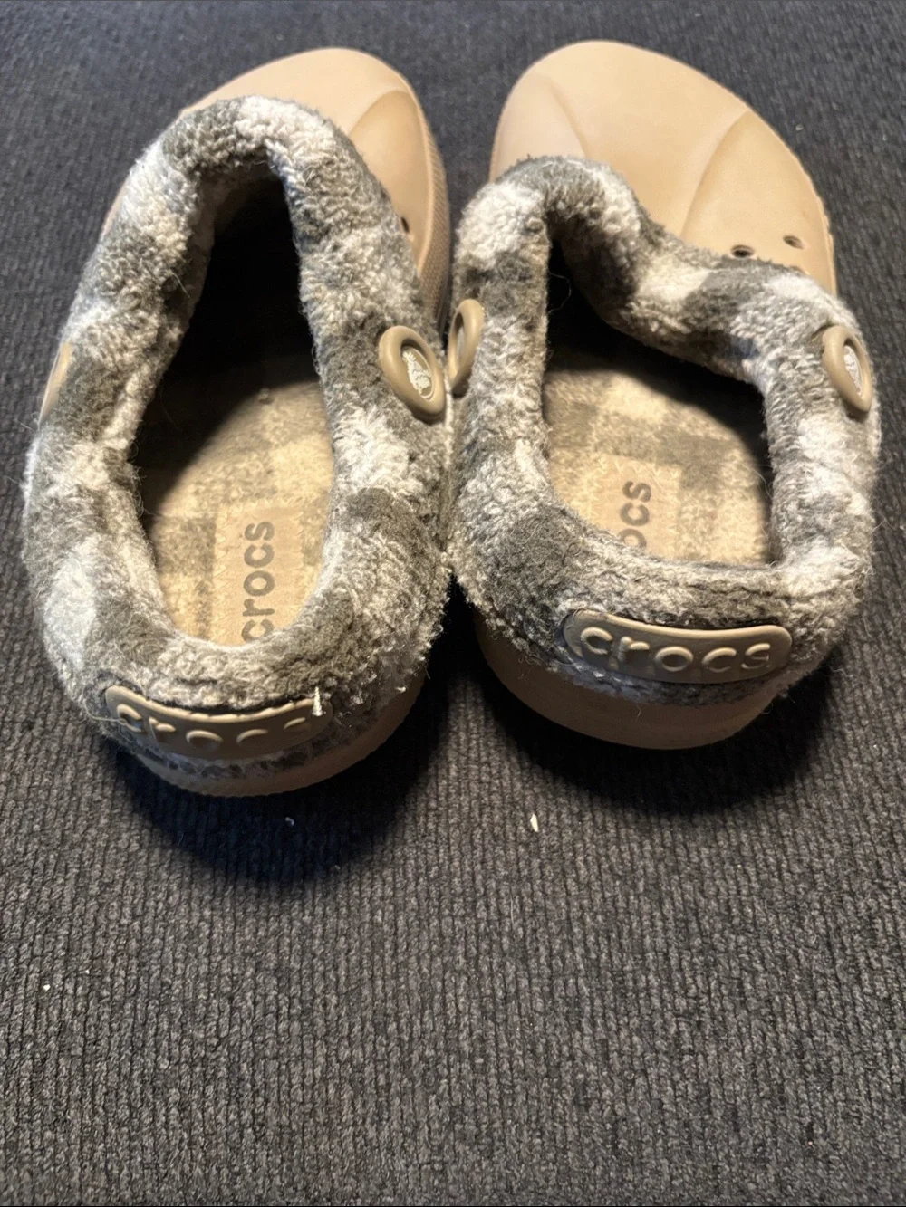 CROCS Kids Tan Clog with Gray Faux-Fur Lining